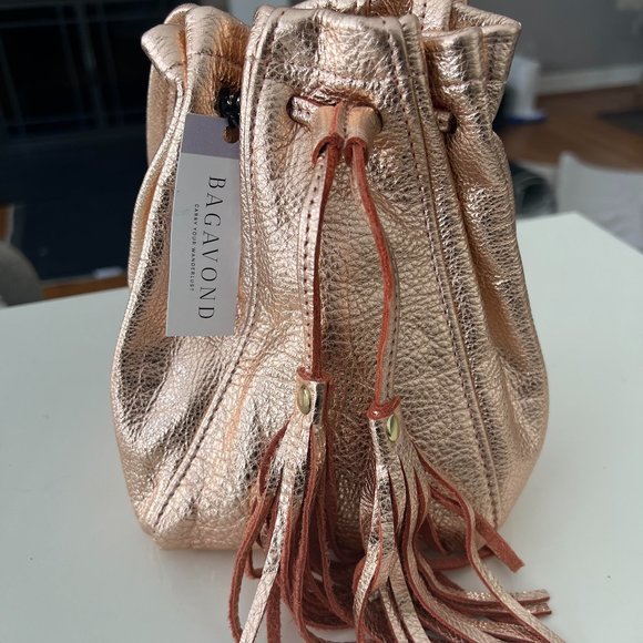 Angela Valentine/Bagavond Handbags - Mini Bucket Bag - Rose Pink Metallic Crackled Leather  NEW